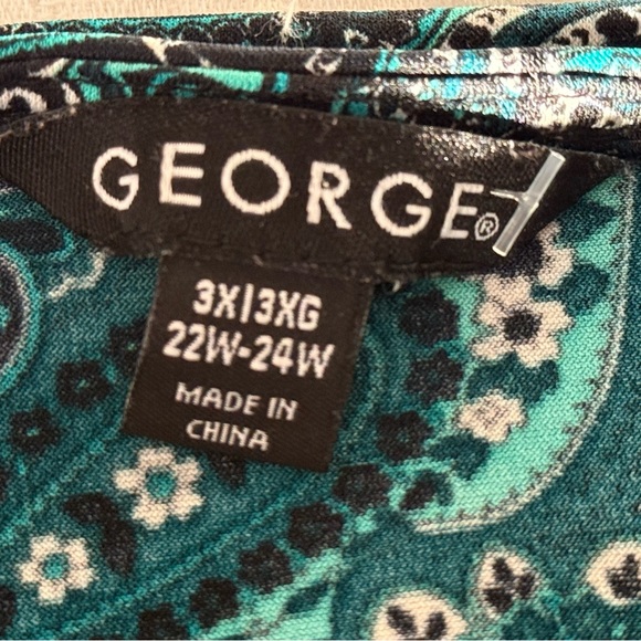 George aqua green paisley drape neck blouse top career 3X - Picture 3 of 3